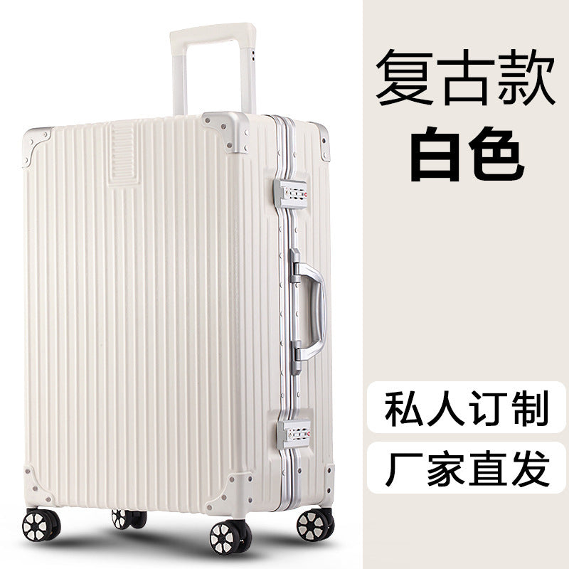 New trolley case Aluminum alloy universal wheel 24-inch aluminum frame leather case Suitcase Women's suitcase 26 retro boarding case