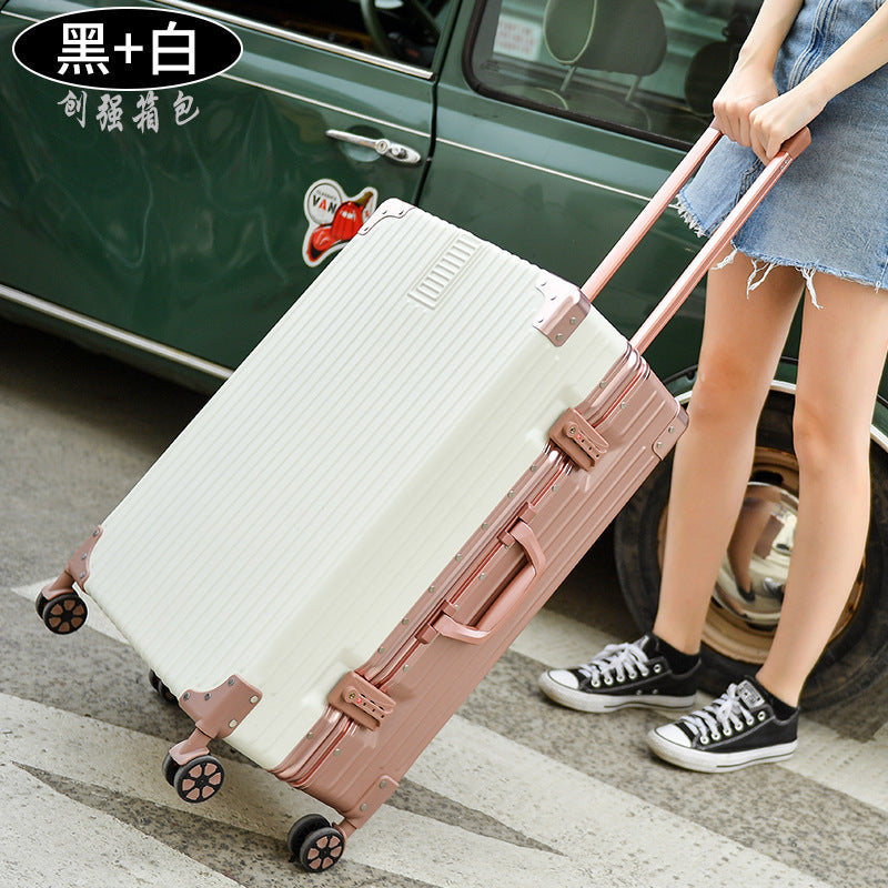 New trolley case Aluminum alloy universal wheel 24-inch aluminum frame leather case Suitcase Women's suitcase 26 retro boarding case