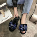 Fuzzy slippers with bow for women, new korean style fashionable outdoor one-strap flat slippers for autumn/winter 2024, home slippers