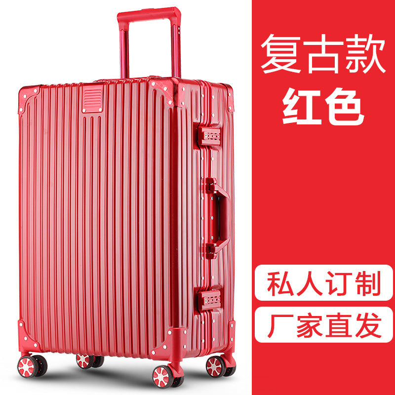 New trolley case Aluminum alloy universal wheel 24-inch aluminum frame leather case Suitcase Women's suitcase 26 retro boarding case