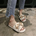 Fuzzy slippers with bow for women, new korean style fashionable outdoor one-strap flat slippers for autumn/winter 2024, home slippers
