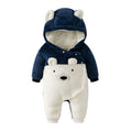 Autumn and winter baby onesie, double-layered and thickened, hooded bear design, baby romper, trendy instagram-style crawler suit, 6-month children's clothing wholesale