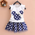 Girls' new mickey mouse head polka dot outfit - available in 5 sizes - dropshipping available - short sleeve t-shirt + skirt 2-piece set