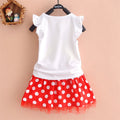 Girls' new mickey mouse head polka dot outfit - available in 5 sizes - dropshipping available - short sleeve t-shirt + skirt 2-piece set