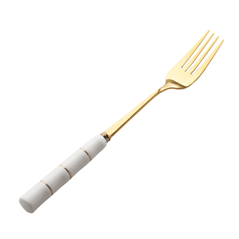 Titanium stainless steel spoon with luxury creative ceramic handle knife, fork, and spoon - european style cutlery set, wholesale gift tableware
