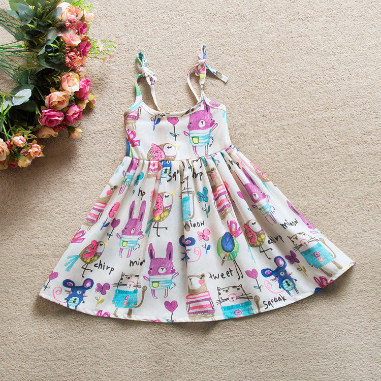 Export children's clothing: hot-selling european and american cartoon graffiti girls' chiffon sundress - dropshipping available