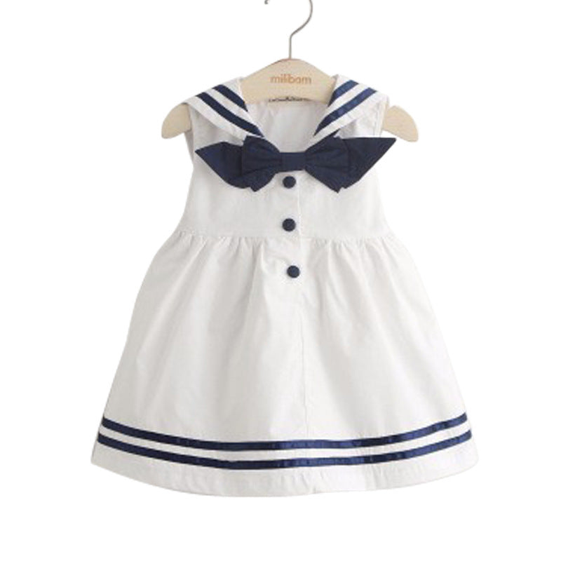Summer new girls' clothing: stylish sailor collar dress with blue trim for girls and young children - wholesale and dropshipping available