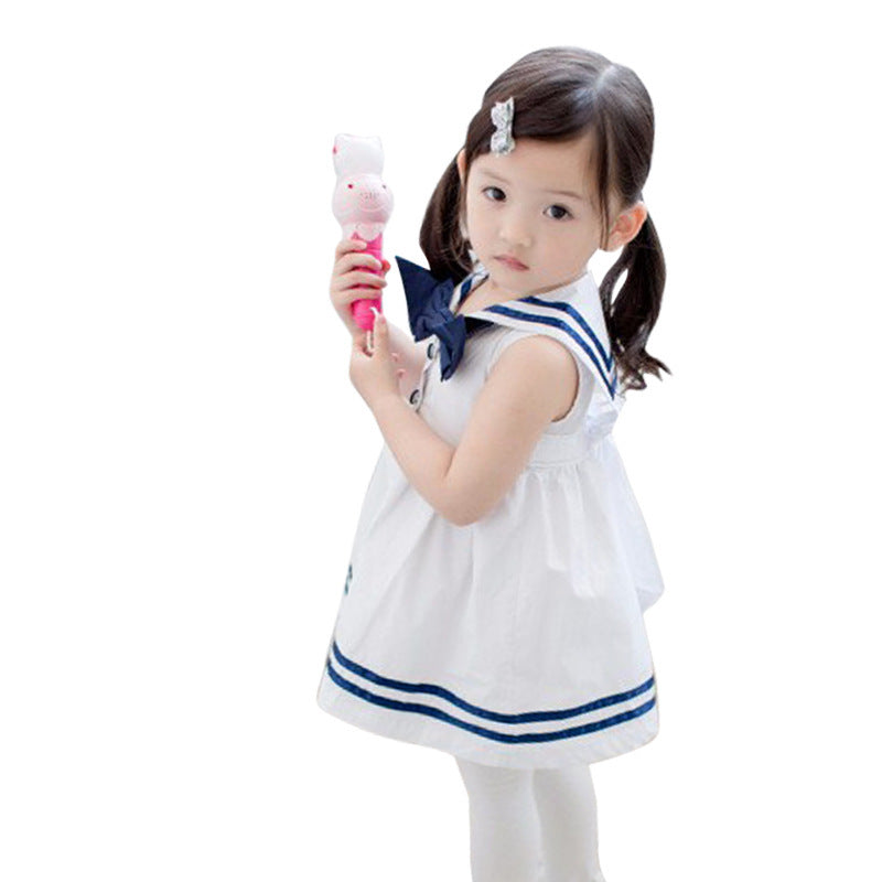 Summer new girls' clothing: stylish sailor collar dress with blue trim for girls and young children - wholesale and dropshipping available