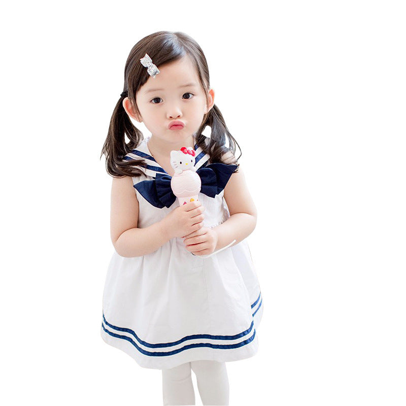 Summer new girls' clothing: stylish sailor collar dress with blue trim for girls and young children - wholesale and dropshipping available