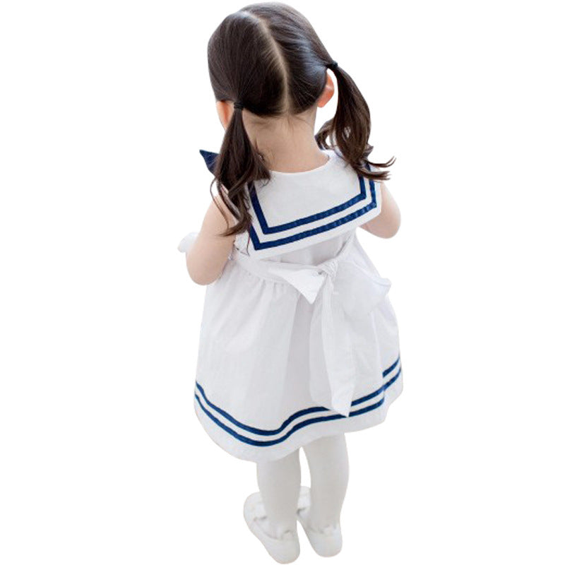 Summer new girls' clothing: stylish sailor collar dress with blue trim for girls and young children - wholesale and dropshipping available