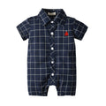 New summer collection: plaid short-sleeve cotton baby romper - two-tone design, perfect for outdoor adventures and easy to match