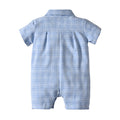 New summer collection: plaid short-sleeve cotton baby romper - two-tone design, perfect for outdoor adventures and easy to match
