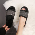 2024 fall/winter new open-toe slippers rhinestone warm women's fuzzy slippers european and american trendy street style cotton slippers wholesale