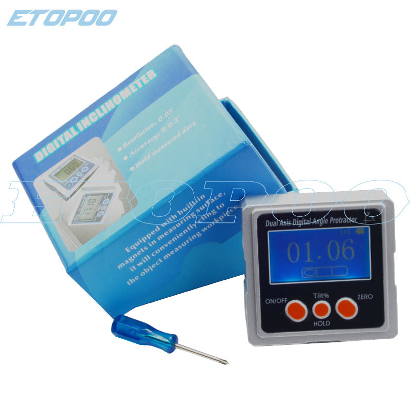 HUOTO three-sided magnetic force 4 * 90 ° waterproof, dual-axis tilt box, metal shell, digital angle ruler