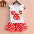 Girls' new mickey mouse head polka dot outfit - available in 5 sizes - dropshipping available - short sleeve t-shirt + skirt 2-piece set