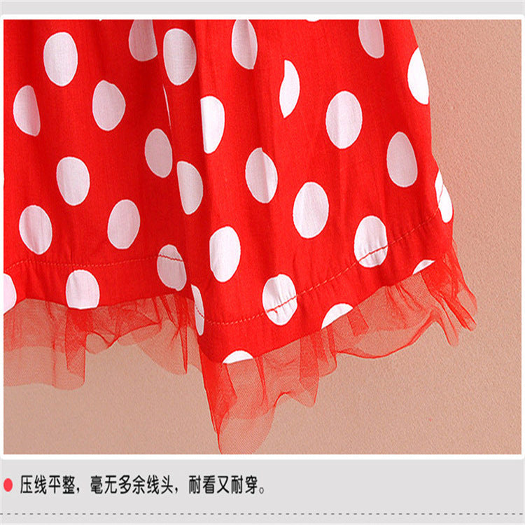 Girls' new mickey mouse head polka dot outfit - available in 5 sizes - dropshipping available - short sleeve t-shirt + skirt 2-piece set