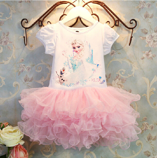 Summer new arrivals: girls' floral ruffle tulle skirt, frozen princess series patchwork dress