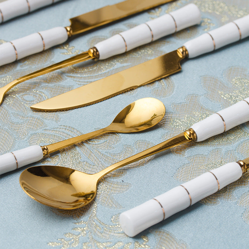Titanium stainless steel spoon with luxury creative ceramic handle knife, fork, and spoon - european style cutlery set, wholesale gift tableware