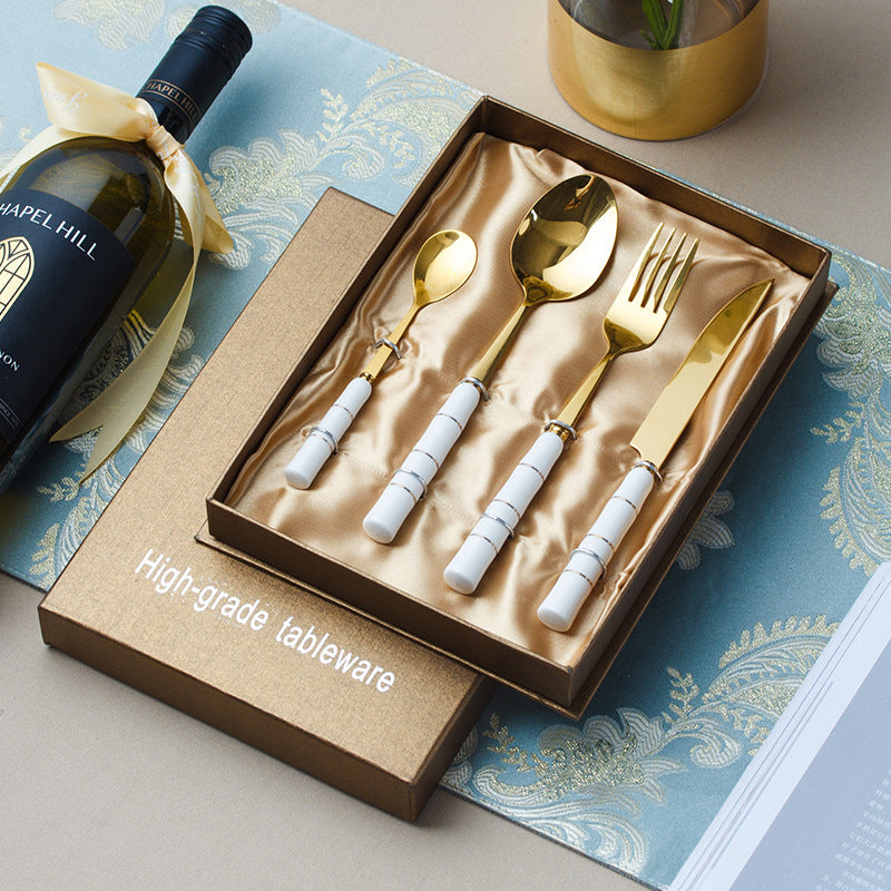 Titanium stainless steel spoon with luxury creative ceramic handle knife, fork, and spoon - european style cutlery set, wholesale gift tableware