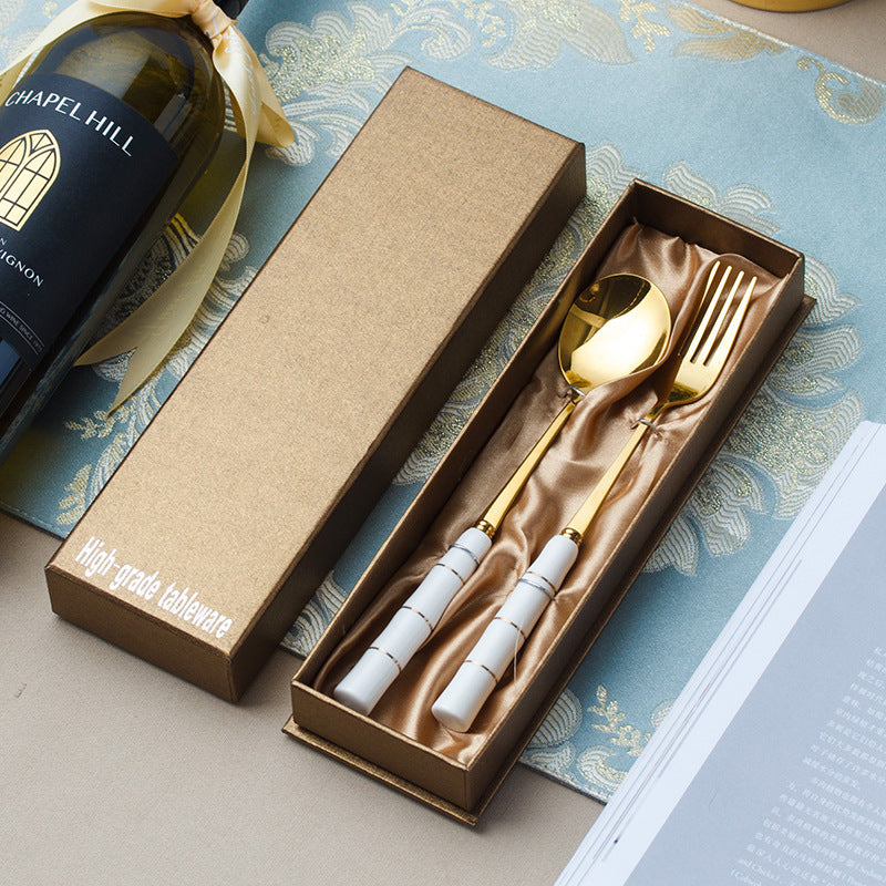 Titanium stainless steel spoon with luxury creative ceramic handle knife, fork, and spoon - european style cutlery set, wholesale gift tableware