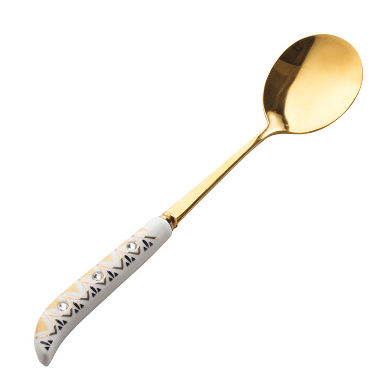 Hepburn style ceramic handle stainless steel tableware steak knife fork spoon tableware suit titanium stainless steel spoon gift