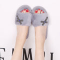 2024 new women's fuzzy slippers for home, autumn and winter indoor flat cotton slippers, fashionable bow rhinestone thong slippers