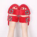Fall and winternew arrivalflats one-piece slippers outwear style square buckle fur shoes round toe rhinestone rabbit fur slippers one piece dropshipping