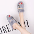 Fall and winternew arrivalflats one-piece slippers outwear style square buckle fur shoes round toe rhinestone rabbit fur slippers one piece dropshipping
