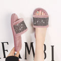 2024 fall/winter new open-toe slippers rhinestone warm women's fuzzy slippers european and american trendy street style cotton slippers wholesale