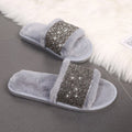 2024 fall/winter new open-toe slippers rhinestone warm women's fuzzy slippers european and american trendy street style cotton slippers wholesale