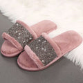 2024 fall/winter new open-toe slippers rhinestone warm women's fuzzy slippers european and american trendy street style cotton slippers wholesale