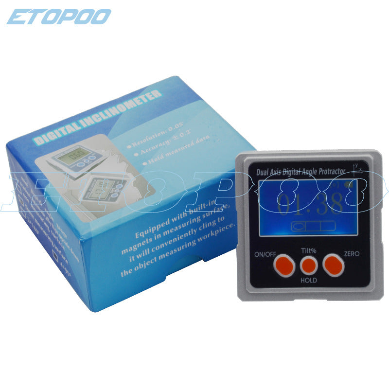 HUOTO three-sided magnetic force 4 * 90 ° waterproof, dual-axis tilt box, metal shell, digital angle ruler