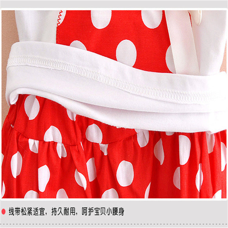 Girls' new mickey mouse head polka dot outfit - available in 5 sizes - dropshipping available - short sleeve t-shirt + skirt 2-piece set