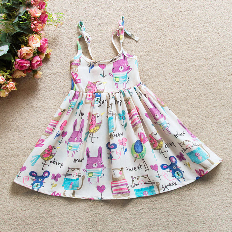 Export children's clothing: hot-selling european and american cartoon graffiti girls' chiffon sundress - dropshipping available