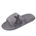 2024 new women's fuzzy slippers for home, autumn and winter indoor flat cotton slippers, fashionable bow rhinestone thong slippers