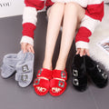 Fall and winternew arrivalflats one-piece slippers outwear style square buckle fur shoes round toe rhinestone rabbit fur slippers one piece dropshipping