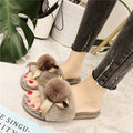 2024 autumn/winter new women's cotton slippers: round toe, open toe, fleece-lined, extra thick, bow accent, real fur pom-pom slippers for women