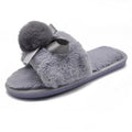 2024 autumn/winter new women's cotton slippers: round toe, open toe, fleece-lined, extra thick, bow accent, real fur pom-pom slippers for women