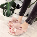 2024 autumn/winter new women's cotton slippers: round toe, open toe, fleece-lined, extra thick, bow accent, real fur pom-pom slippers for women