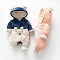 Autumn and winter baby onesie, double-layered and thickened, hooded bear design, baby romper, trendy instagram-style crawler suit, 6-month children's clothing wholesale