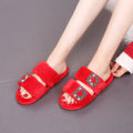 Fall and winternew arrivalflats one-piece slippers outwear style square buckle fur shoes round toe rhinestone rabbit fur slippers one piece dropshipping