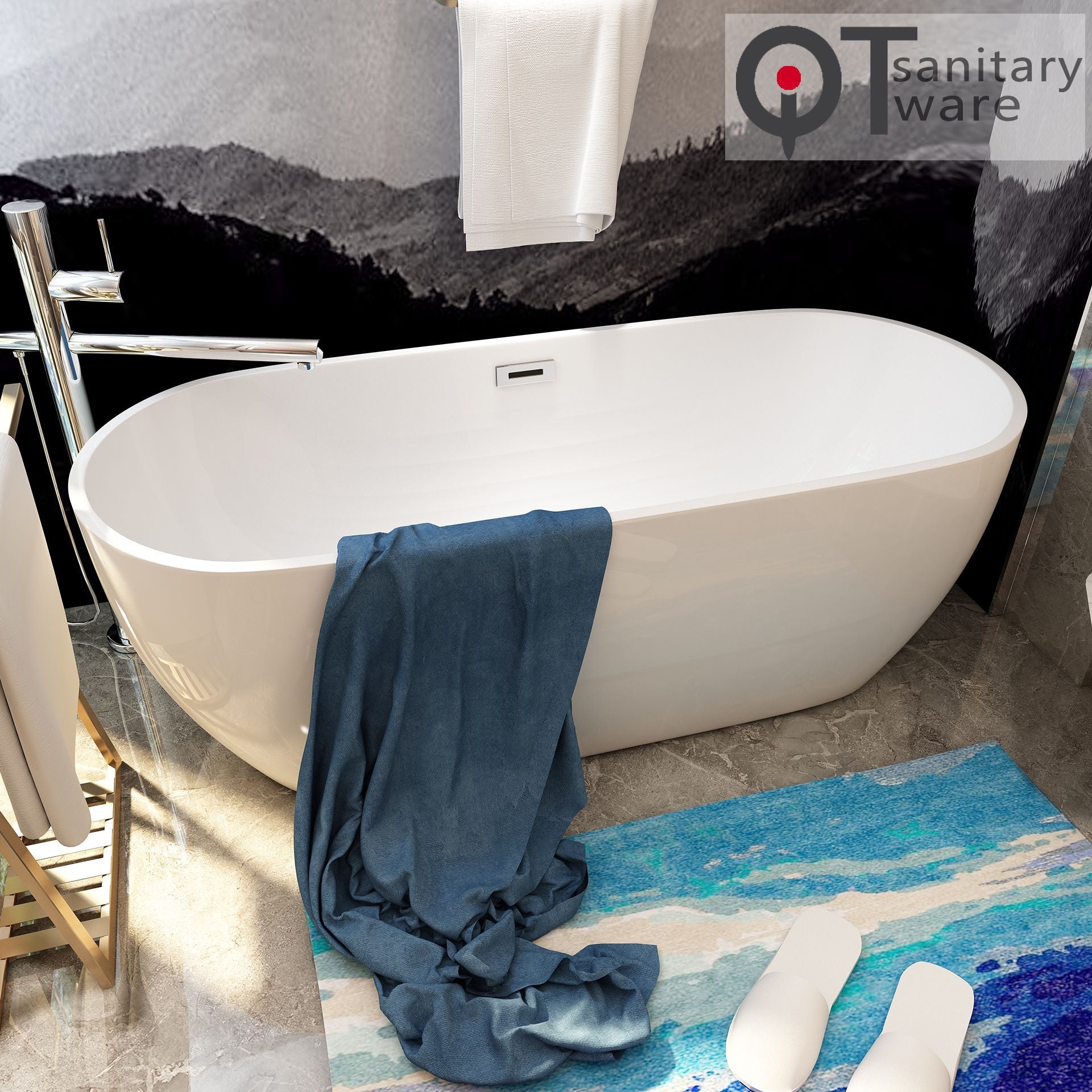 Simple style oval hotel home bathroom independent acrylic bathtub, QT-060 directly from the manufacturer