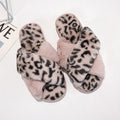 Women's fuzzy slippers - 2024 winter new korean style flat cross strap suede leopard print indoor/outdoor slippers