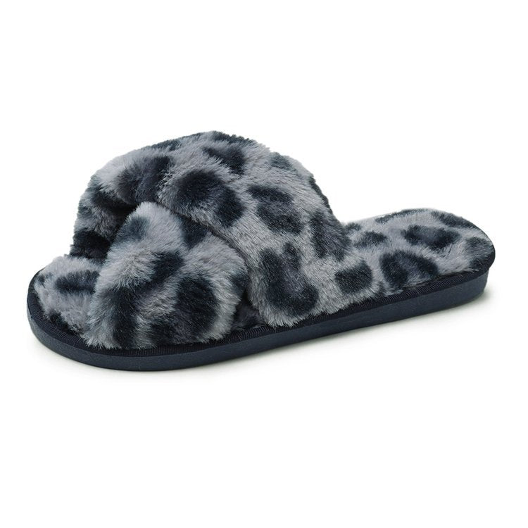 Women's winter fashion cotton slippers - korean style leopard print, perfect for office, home, indoor use, bedroom, and casual wear - fluffy one-strap slides