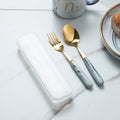 European-style marble pattern cutlery set - stainless steel minimalist titanium gold fork, spoon, chopsticks with portable utensil case - wholesale
