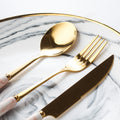 ceramic nordic marble gray dinnerware set - steak knife, stainless steel gold fork, spoon, chopsticks