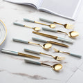 ceramic nordic marble gray dinnerware set - steak knife, stainless steel gold fork, spoon, chopsticks