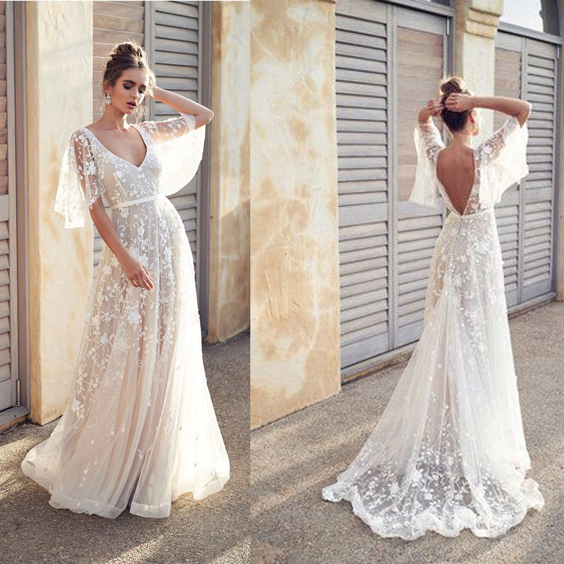2025 autumn new european and american export dress - sexy lace v-neck backless dress for ebay and amazon