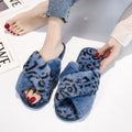 Women's fuzzy slippers - 2024 winter new korean style flat cross strap suede leopard print indoor/outdoor slippers