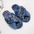 Women's fuzzy slippers - 2024 winter new korean style flat cross strap suede leopard print indoor/outdoor slippers